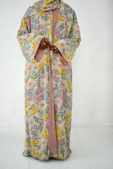 pink flora abaya set