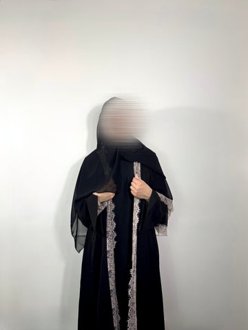 black crème lace abaya set