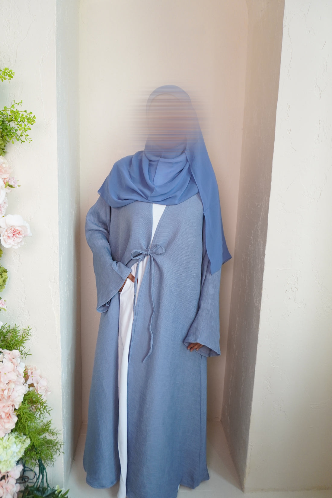 ocean blue pleated abaya set