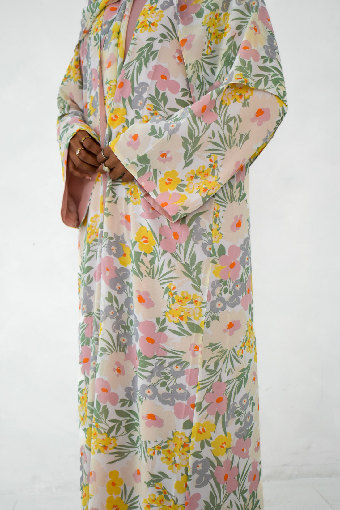 pink flora abaya set