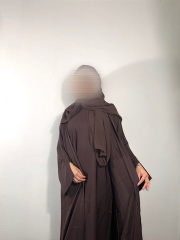dark cocoa open abaya set