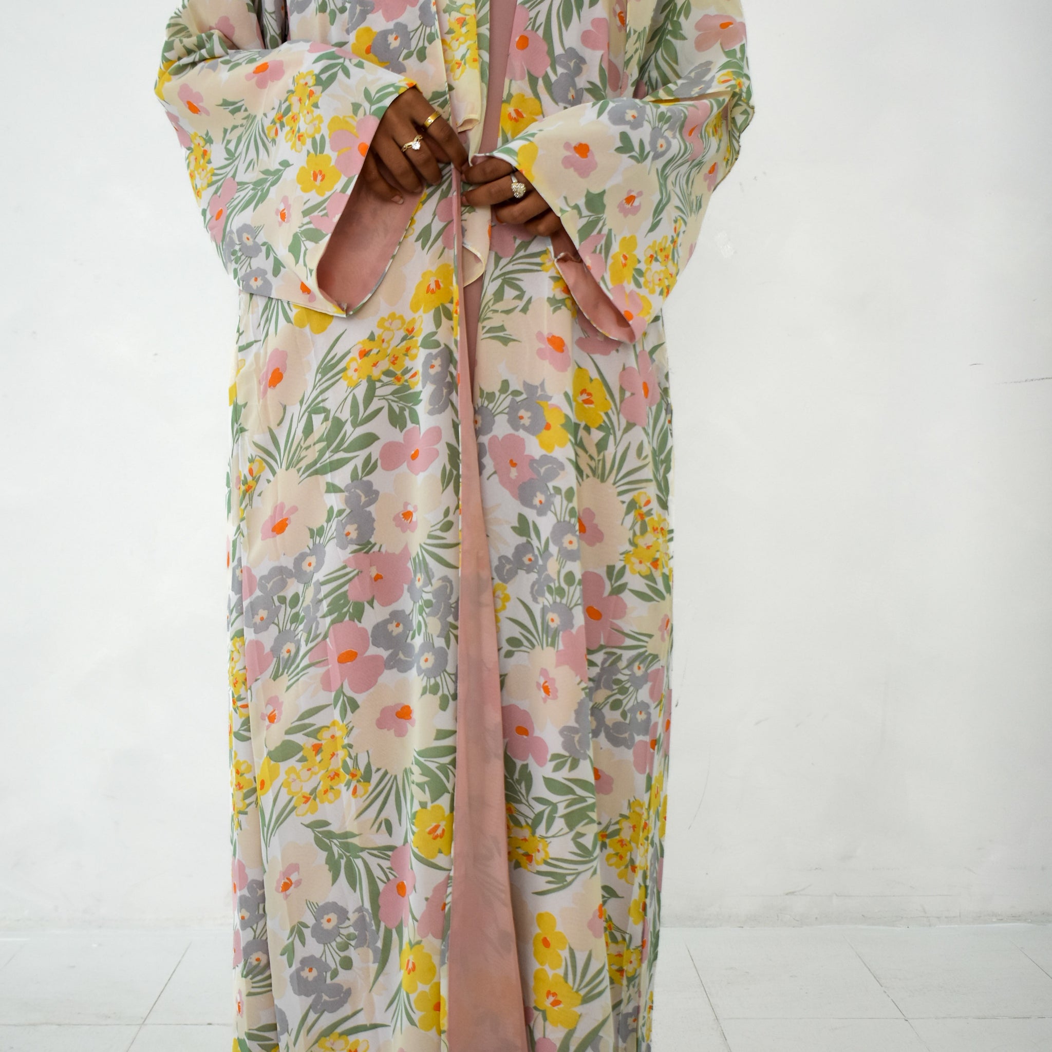 pink flora abaya set