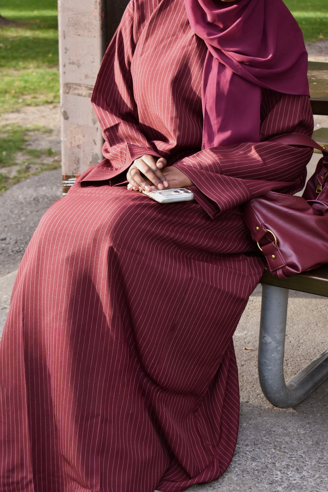 burgundy pinstripe